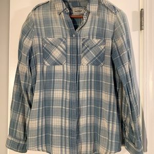 Express: Boyfriend Fit Blue & Cream Button Up